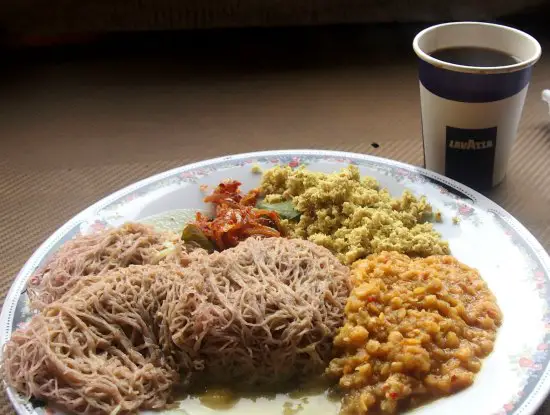 Sri Lankan breakfast food from a street stall at the roadside