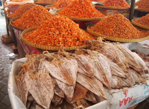 dried squid and prawns Kep Cambodia