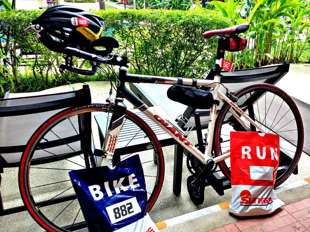 Checking my bike and gear bags.