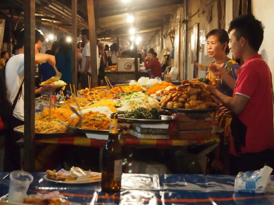 Street Food in Laos Buffet Food Stall in Luang Prabang