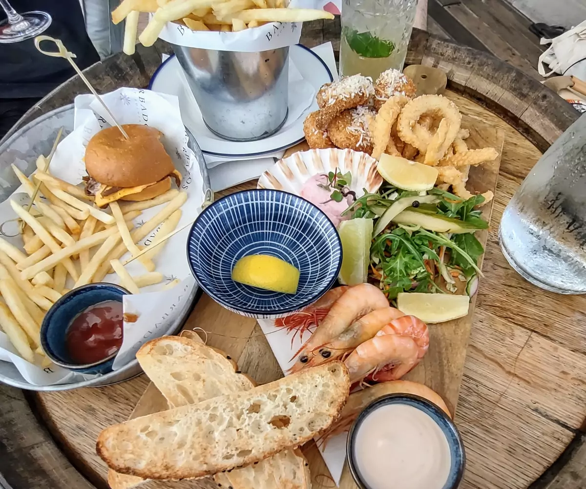 sliders, fries, chips, prawns seafood at Port Douglas Marina