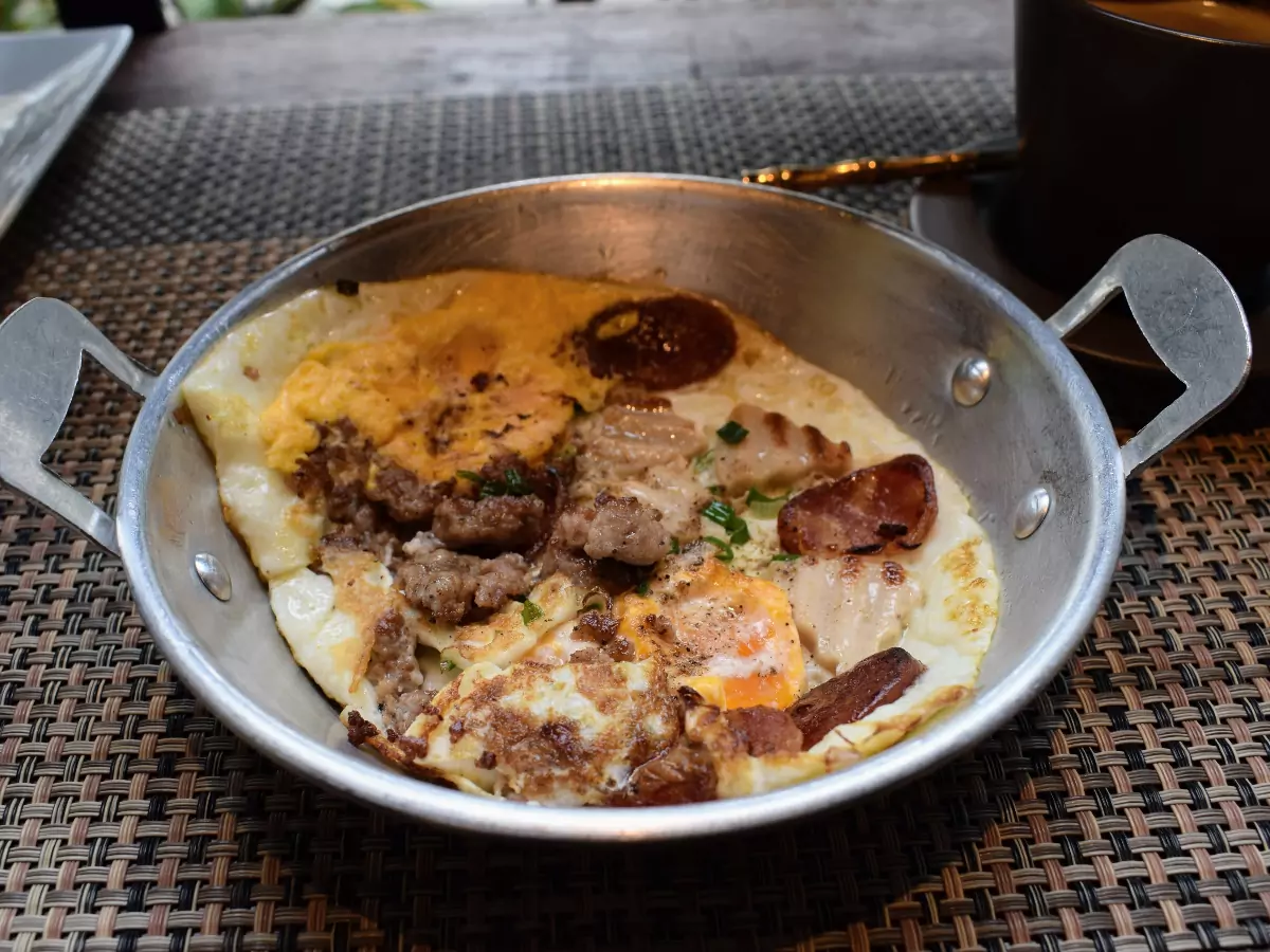 Traditional Thai breakfast bacon and eggs