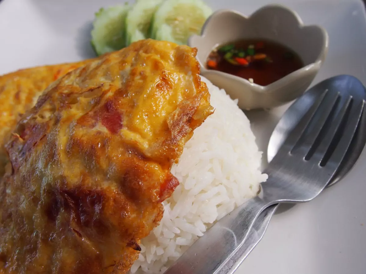Thai omelette rice breakfast